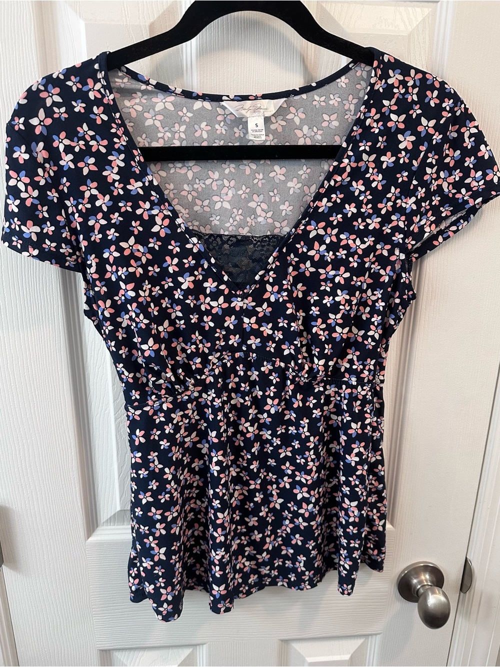 Marilyn Monroe Navy Floral V-Neck Tunic with Pink Accents